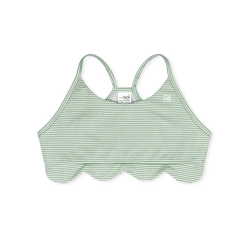 NEW LULLABY SET girls becca scallop sports bra top in pistachio green ministripe